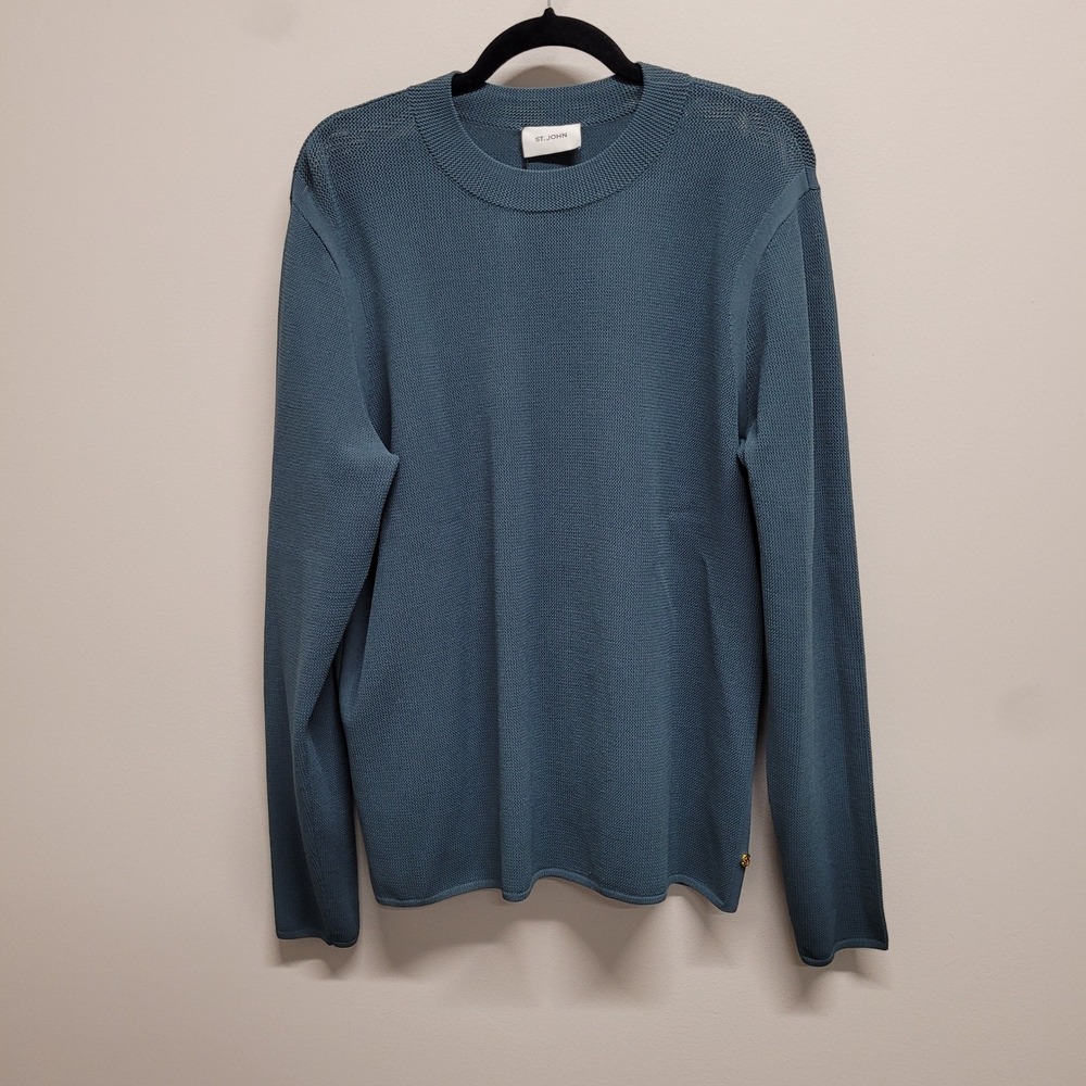 St. John Prussian Blue Crew Neck Knit Sweater Viscose Elastic K51EOJ1 XL NEW